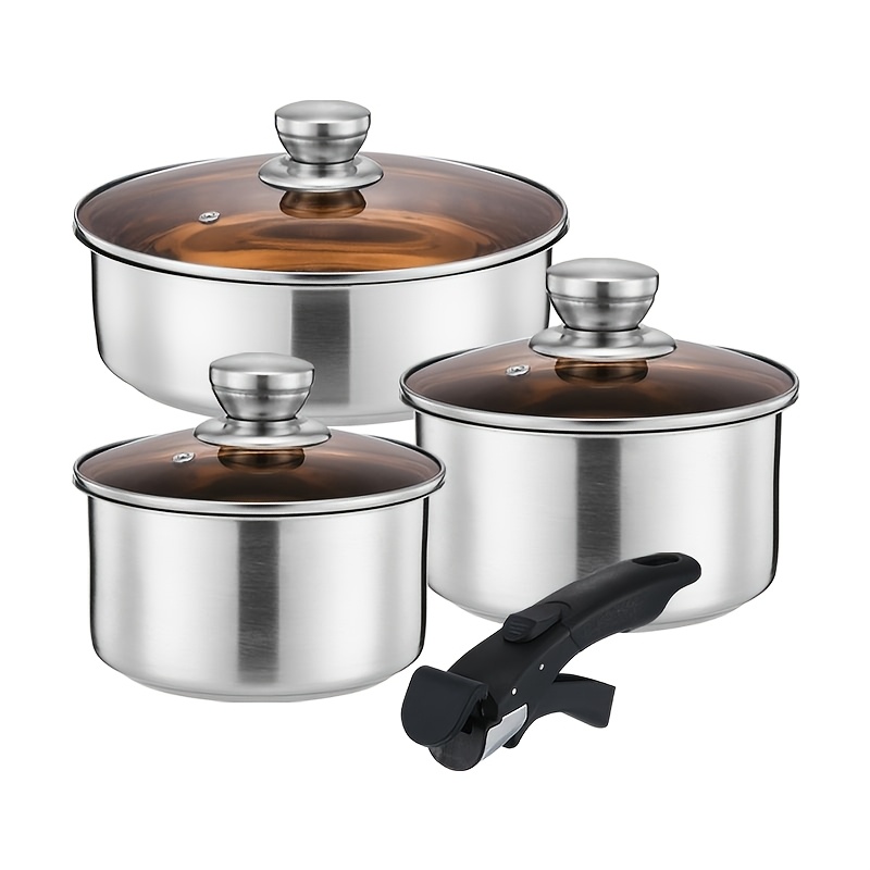 TEMU 7pcs Stainless Steel Cookware Set | Detachable Handles, Multi-specification, Ideal For Home And Restaurant Use, Perfect Gift