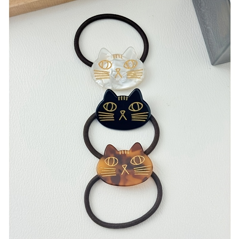 TEMU 3pcs Cute Cat Hair Ties, Kawaii Elastic Ponytail Holders, Daily Wear And Party Use, For Women, Cat Lovers