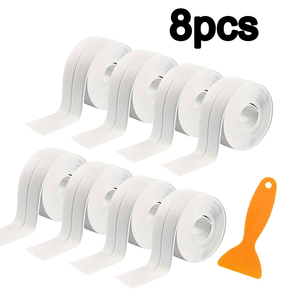 Super Adhesive White Self-sealing Strip Tape - 3.8cm X 3.2m - Includes Caulking Tool For Kitchen, Bathroom, Toilet, Living Room, Home Appliances, And Corner Sealing, Smooth Texture End