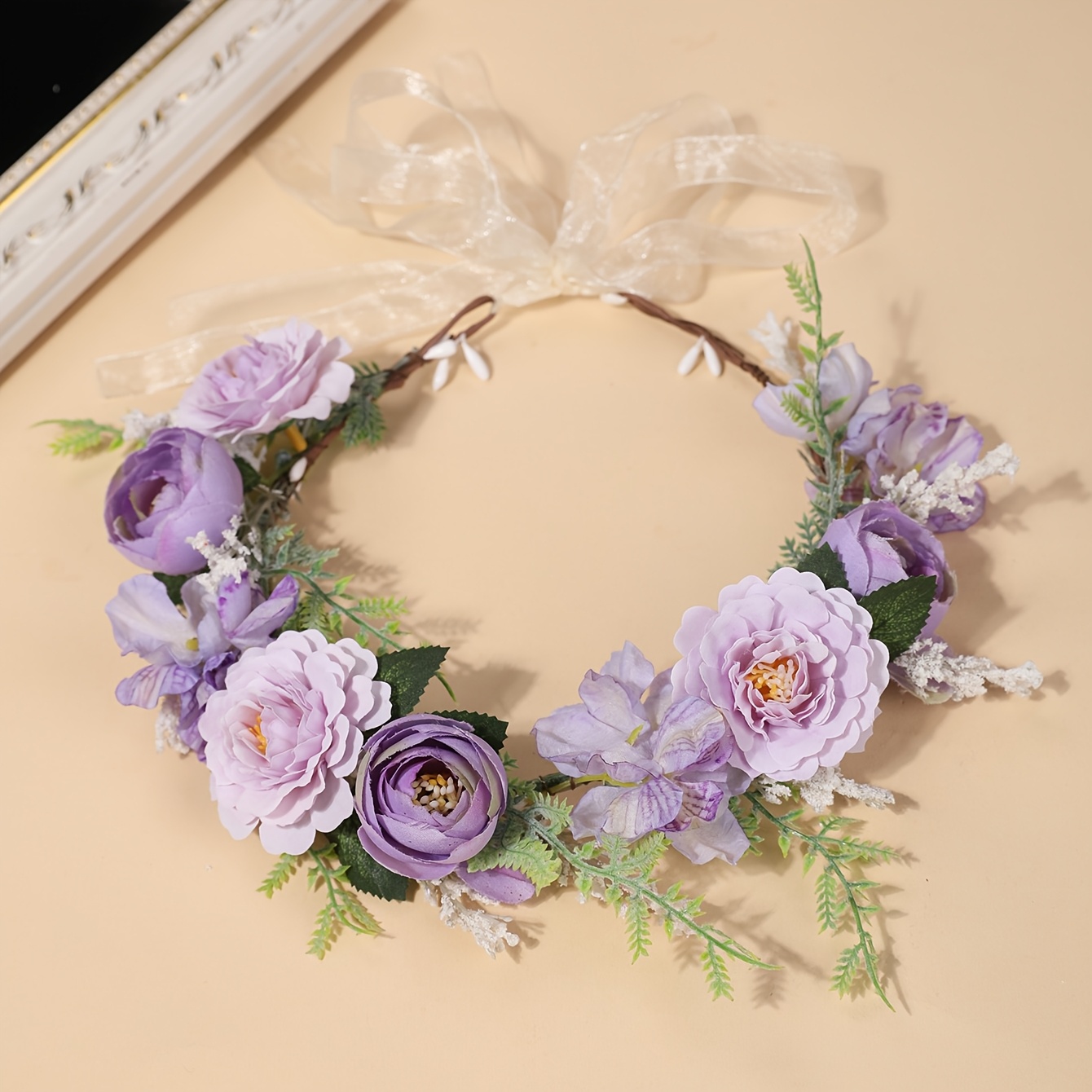 TEMU 1pc Romantic Pastoral Style Artificial Rose Flower Hair Hoop, Photo Shoot Accessory, Adult Fairy Flower Crown, Bride And Bridesmaid Headpiece,