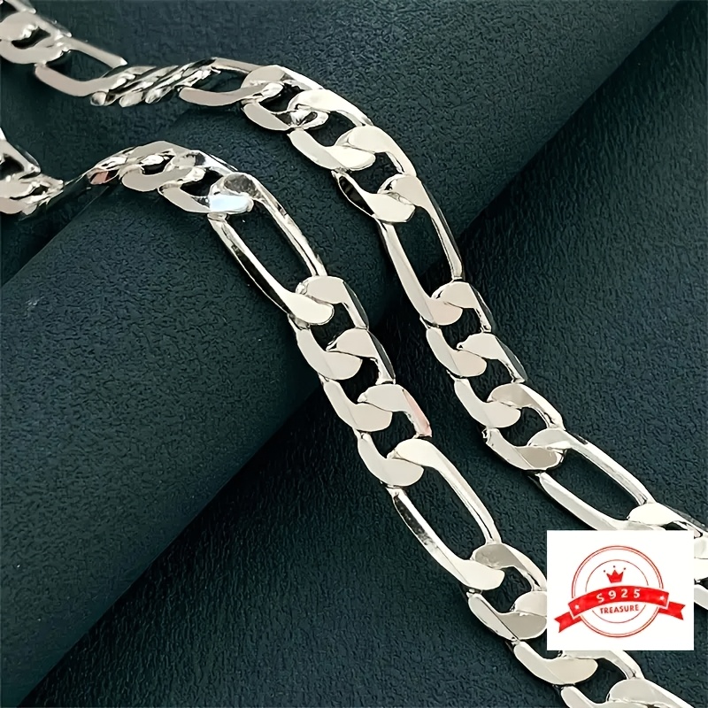 

1pc 925 Sterling Silver Flat Chain Necklace - 6mm Width, In /24 Inches, Fashionable Wedding Jewelry Accessory