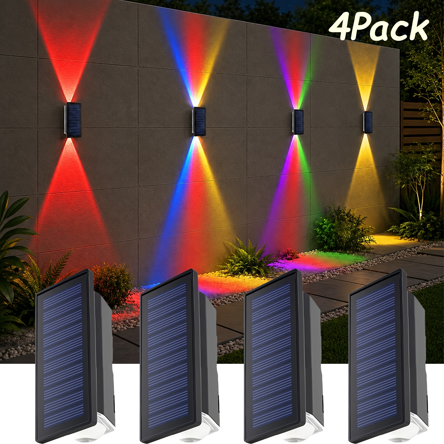 TEMU 8/4 Led Outdoor Solar Fence Lights, 4/2 Exterior Wall Lights, 9 Lighting With Memory Function, Solar Commercial Lighting, Courtyard Ip44