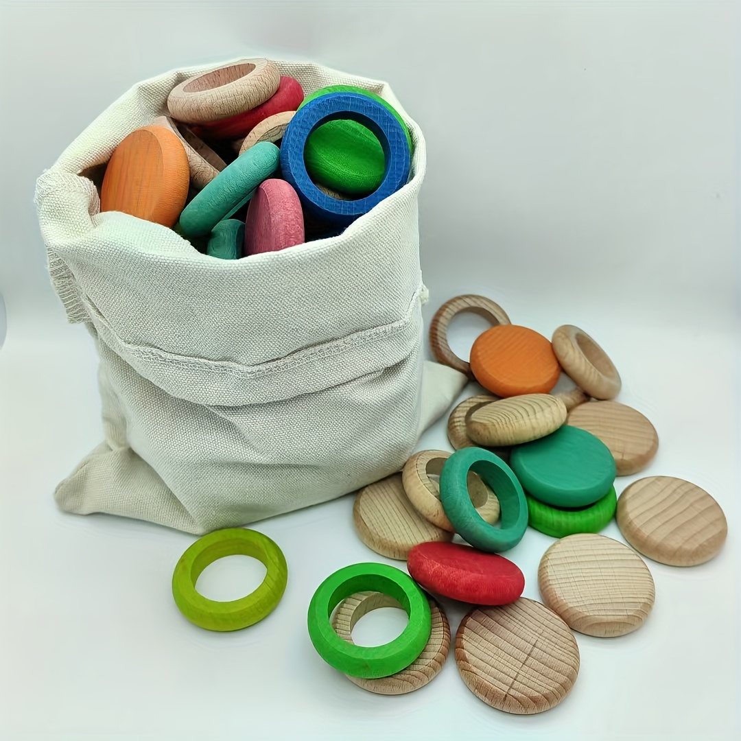 Creative Solid Wood Round Cake Ring Blocks, Educational Stacking Toy