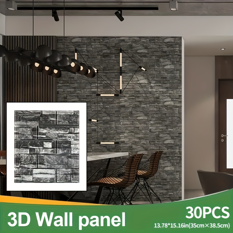 30/50/100 парчиња 3d текстурирани пластични ѕидни панели - самолепливи камени декорации, 38.5cm x 35cm (15x14) реалистичен керамички и каменски мотиви за спална, дневна, бања, кујна - лесна инсталација за домашен дизајн детали 0