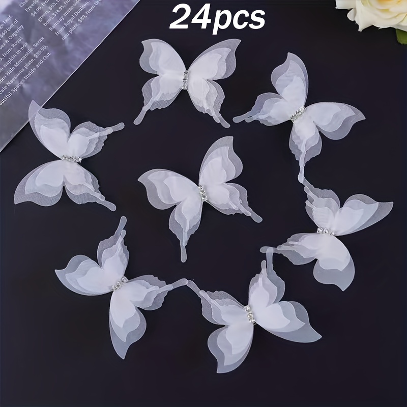 E-shop 24er-Pack Böhmische Spitzenvorhänge mit Schmetterlingsdekoration Ansteckclips - Weiß & Rosa Geschichtete Tüll-Fensterdekoration, DIY Tür- &