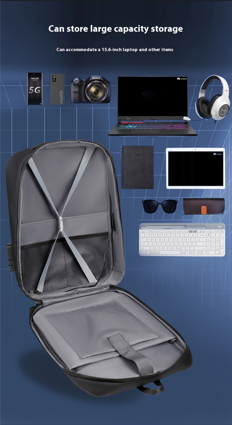 Sac à Dos pour Ordinateur Portable Robust avec Coque Dure Verrouillable en EVA, Compartiment pour Ordinateur Portable de 15 Pouces & Verrous Compatibles TSA - Sac d'Ordinateur d'Affaires Léger pour École, Voyage, Porte-Ordinateur de 39,62 cm, Sac à Dos Durable en Cabine