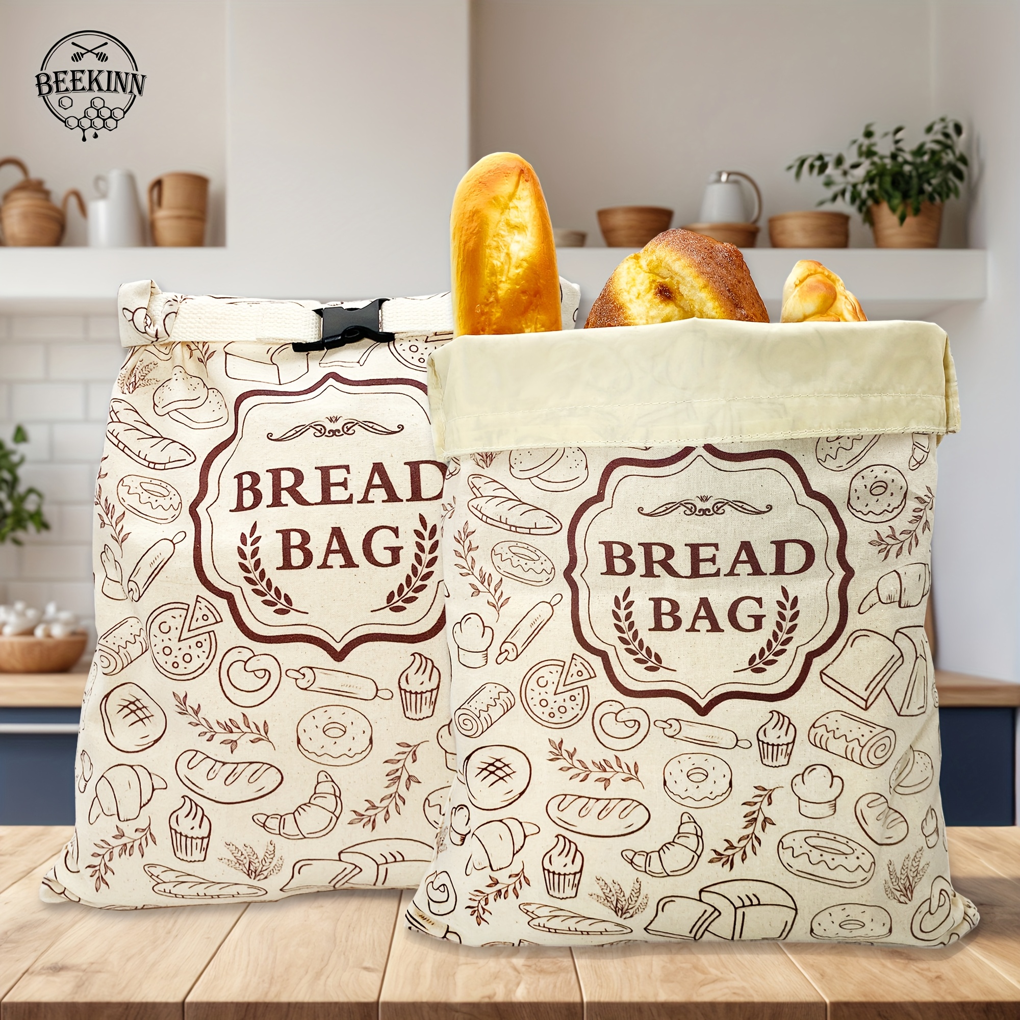 1-Pack *-Pack Reusable Bread Bags with Beeswax Lining Beige Bakery  Bags, Secure Closure for Homemade Sourdough Pastries