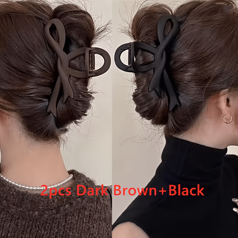 TEMU 2pcs Minimalist -shaped Hair Claw Clip For Women, Frosted Hair Clip For Updos, Hair Additions