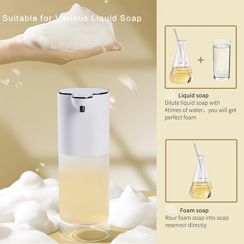 

1pc Automatic Sensor Foam Soap Dispenser For Washing Hands, Electric Touchless Soap Dispenser, Usb Rechargeable, Suitable For Bathrooms, Kitchens, And Dishwashing Soap