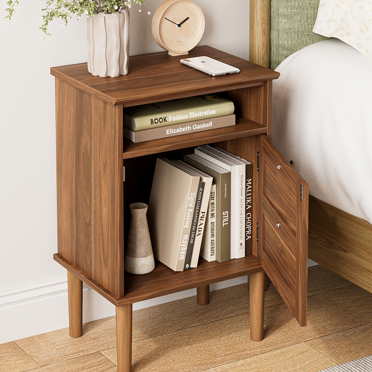 Bedside Table, Bohemian-style Bedside Cabinet with One Drawer, Contemporary Side Table Featuring Open Shelving, Wooden Tabletop Bedside Unit, Suitable for Bedrooms And Living Rooms., Bed Room Table