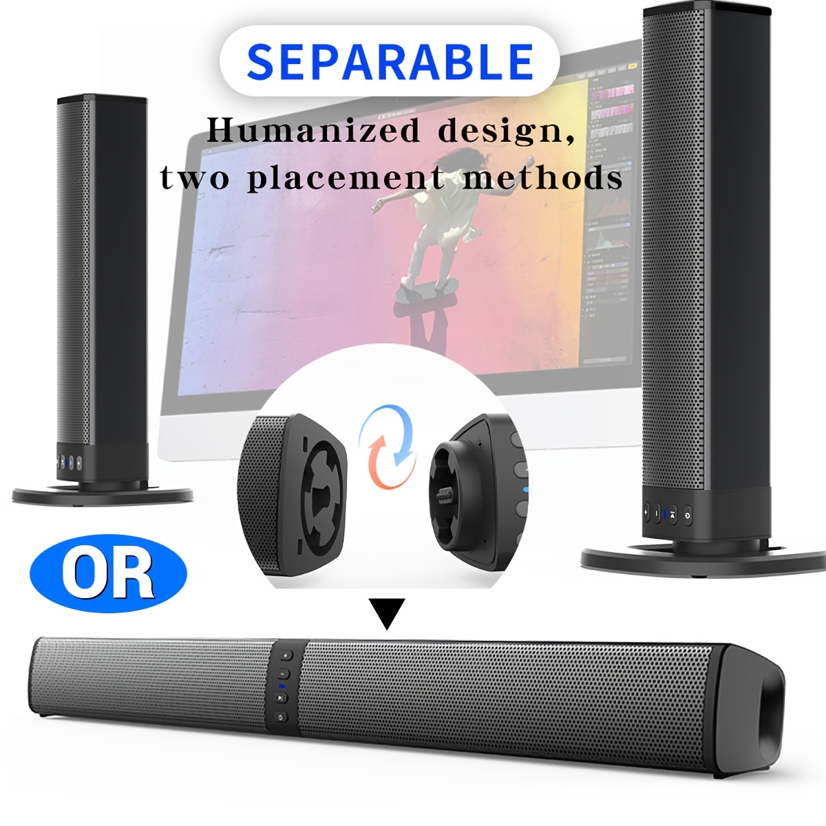 Wireless Home Theater Soundbar with Removable Design