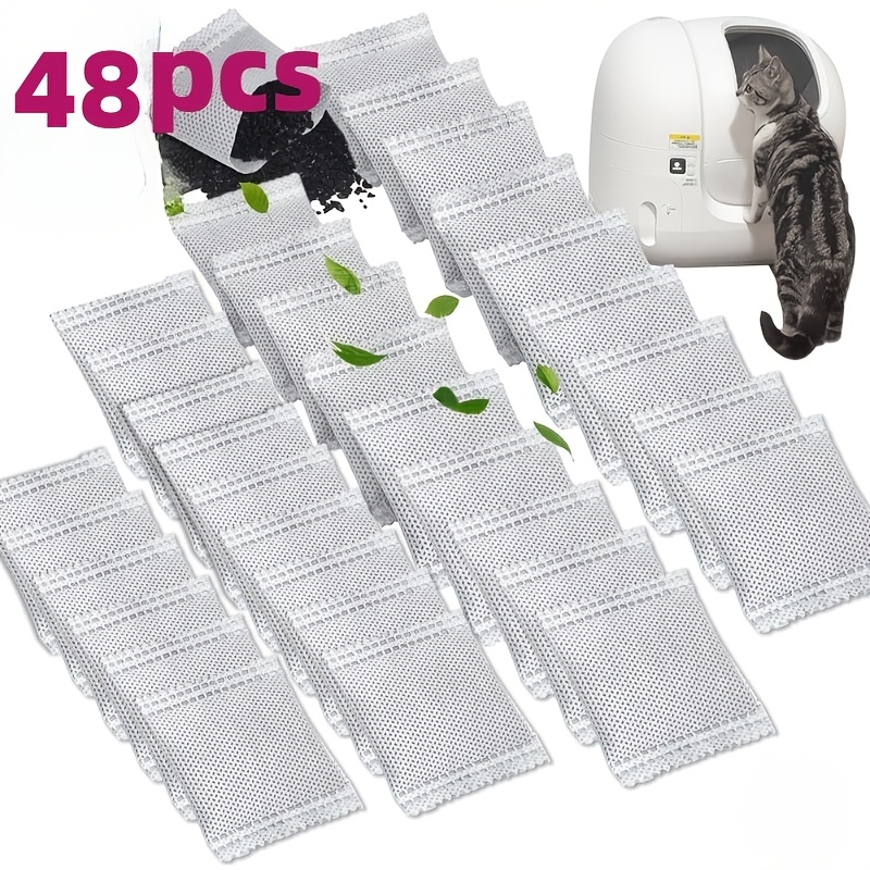 TEMU 48pcs Natural Activated Charcoal Deodorizing Bags, Suitable For Automatic Litter Boxes, Providing Deodorizing Refills For Multi-cat Households