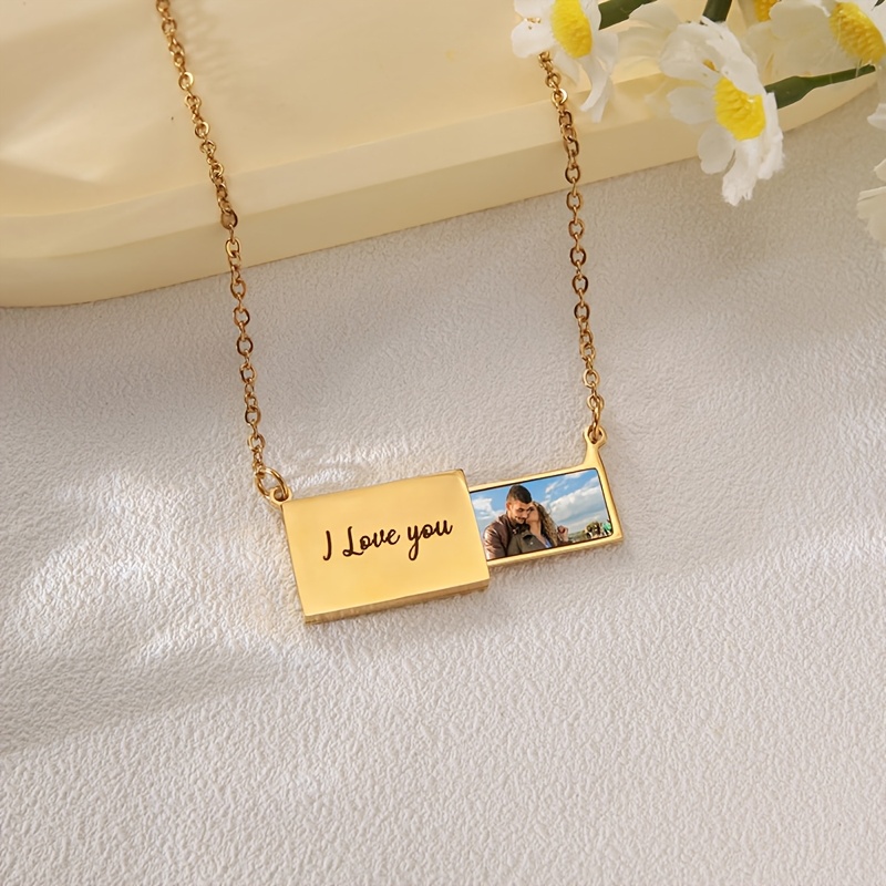 TEMU Custom Photo Necklace | 304 304 304 304 Stainless Steel Jewelry With Personalized Engraved Text And Hidden Photo Frame | Fashionable And Easy,
