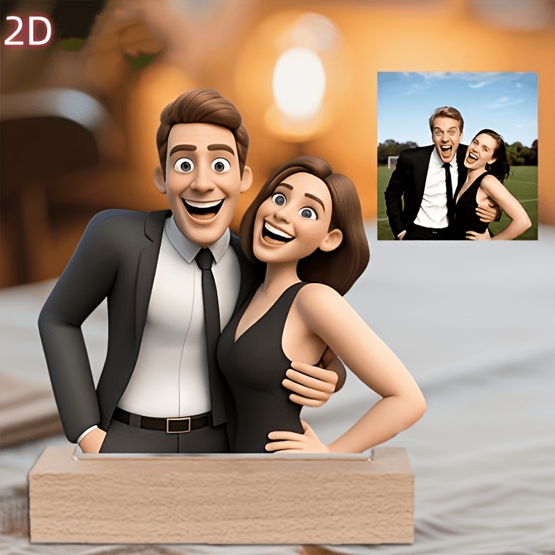 Image of 2d Flat - [2d Flat] - [] Custom 2d Cartoon Acrylic Plaque, Ai Design Cartoon Portrait, Multi-festival Desktop Decoration For Valentine, Mother's Day And Father's Day
