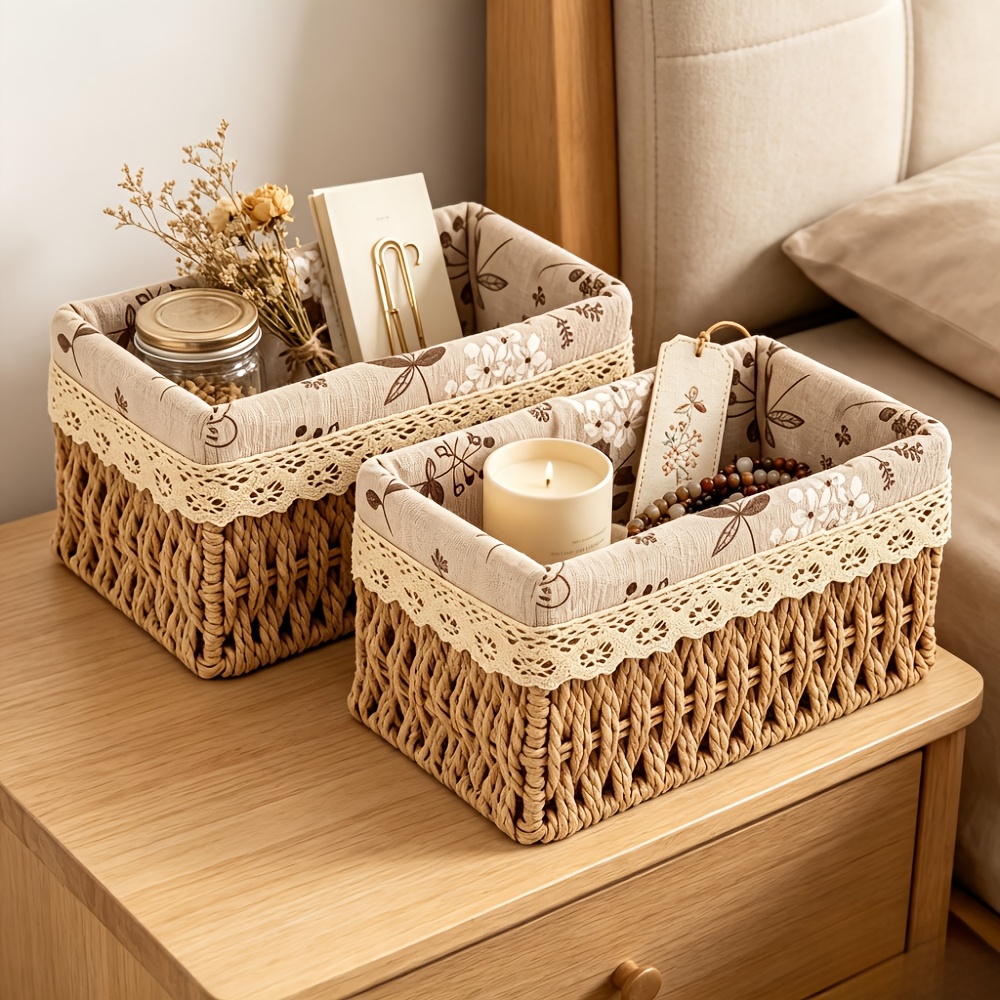 TEMU 2pcs Storage Baskets, Weaving Organizers, Storage Bins, Suitable For Clothing, Cosmetics, Bath Products,, Snacks, Seasonings, Etc., And Can Be