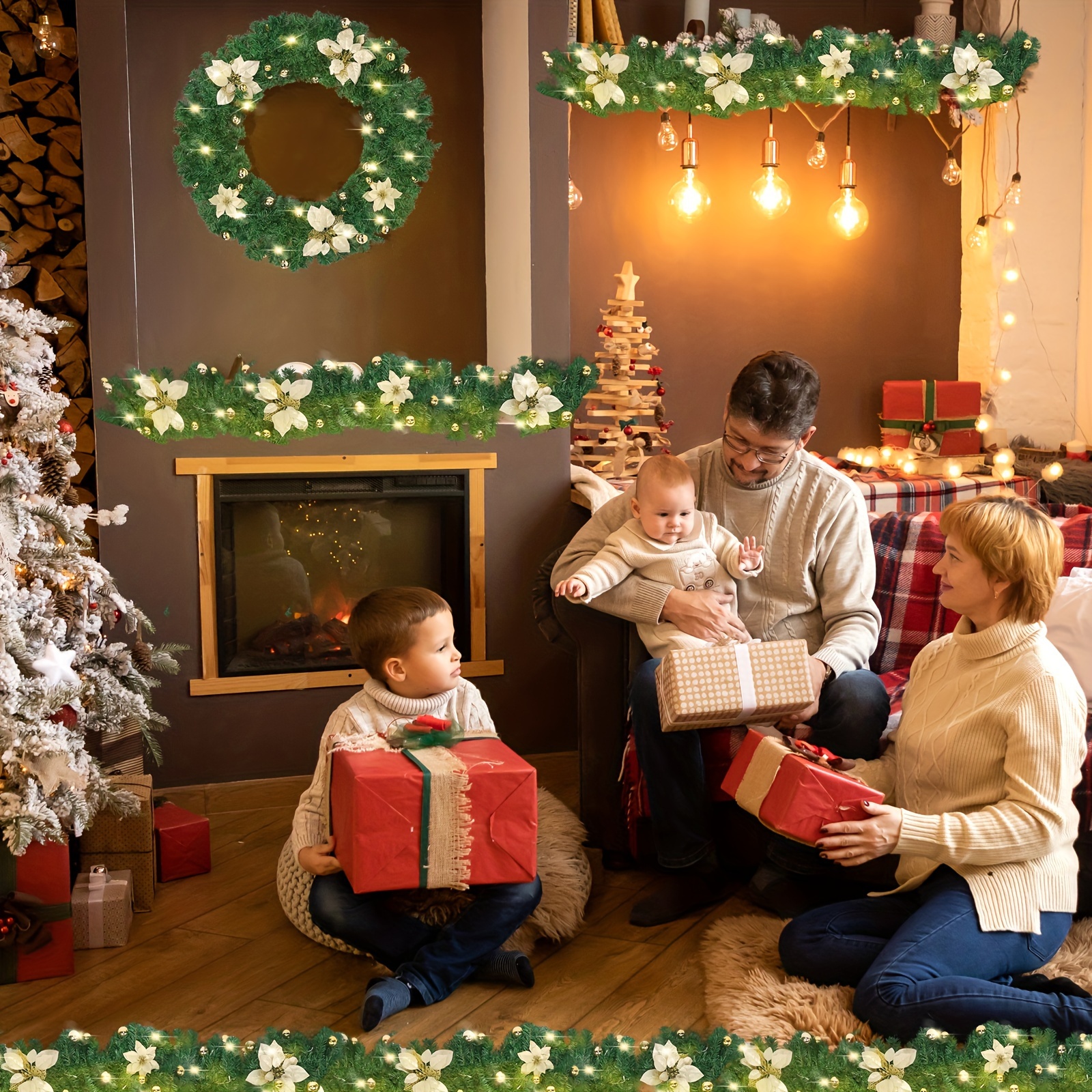 

Décorations de Noël, Décorations de Noël en rotin pour sapin de Noël, Fournitures de décoration de scène d'événement, Habillage de fête, Jaune