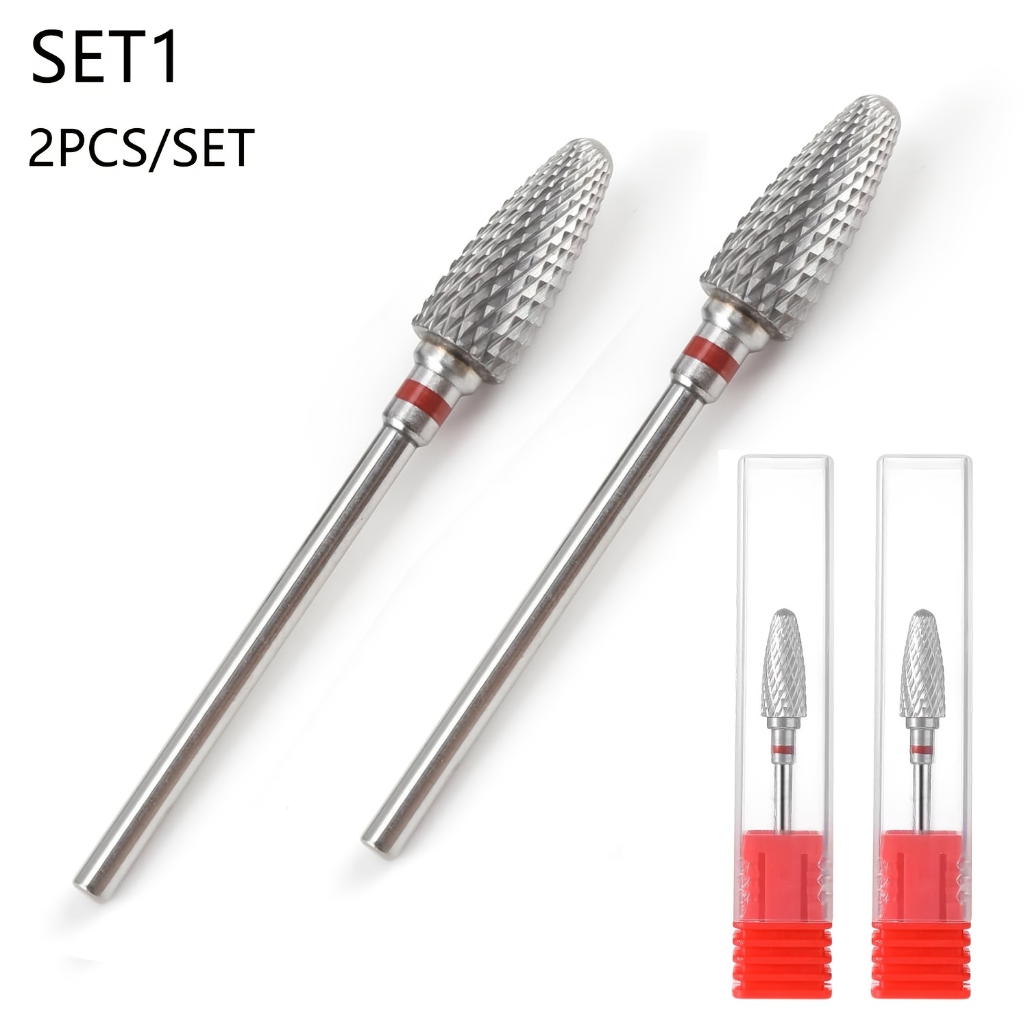 2pcs/set Professional Carbide Nail Drill Bits, 3/32" Cone For Acrylic Gel Removal - Manicure Pedicure Tool Set For Cuticle Cleaning, Medium & Fine Grit