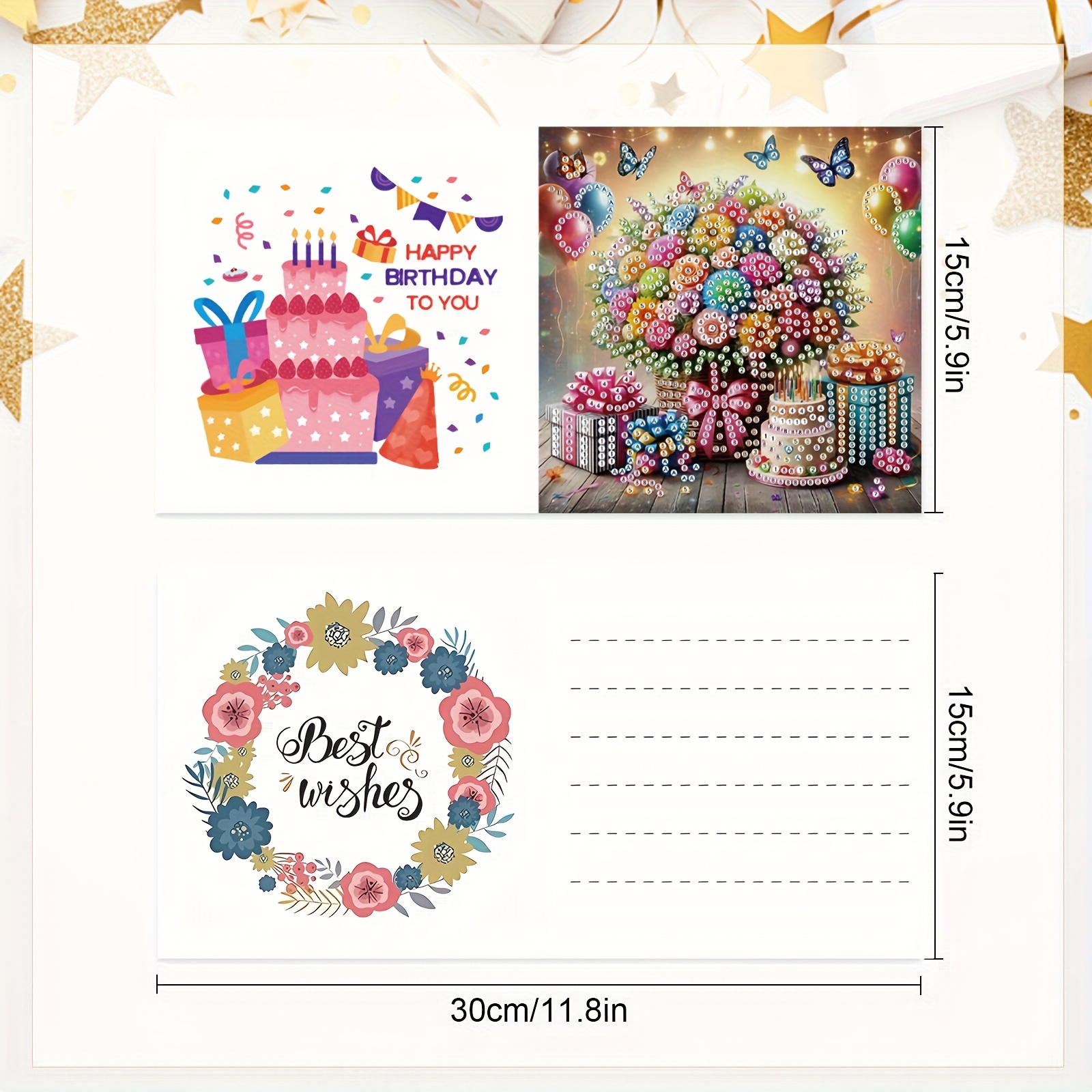 TEMU Ein Set aus 12 Diamond Painting Grußkarten-Kits mit bunten Geburtstagsblumendesigns, komplett mit Umschlägen. Diese funkelnden, laser-gedrehten