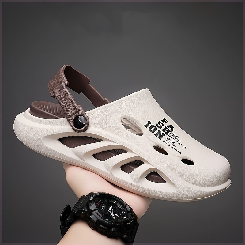 mens trendy street style color block hollow out chunky clogs comfy non slip durable anti odor eva slippers for mens outdoor activities details 8