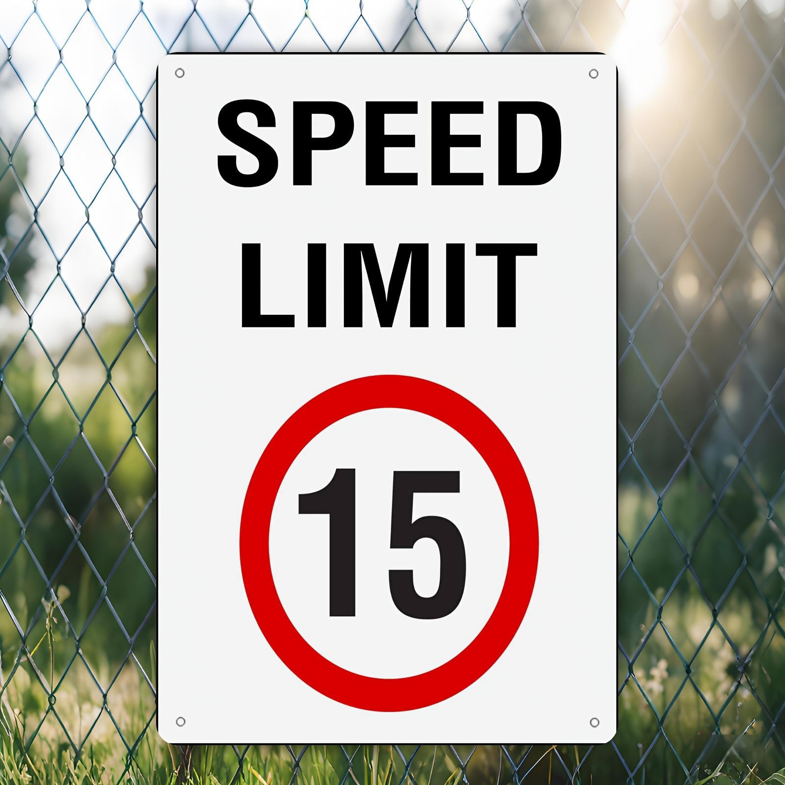TEMU 2d Flat, 2d Flat - 1pc 15 Km/h Speed Limit Metal Sign - 8x12 Inches, Durable Iron Wall Decor With Round Red Border, Suitable For Outdoor And