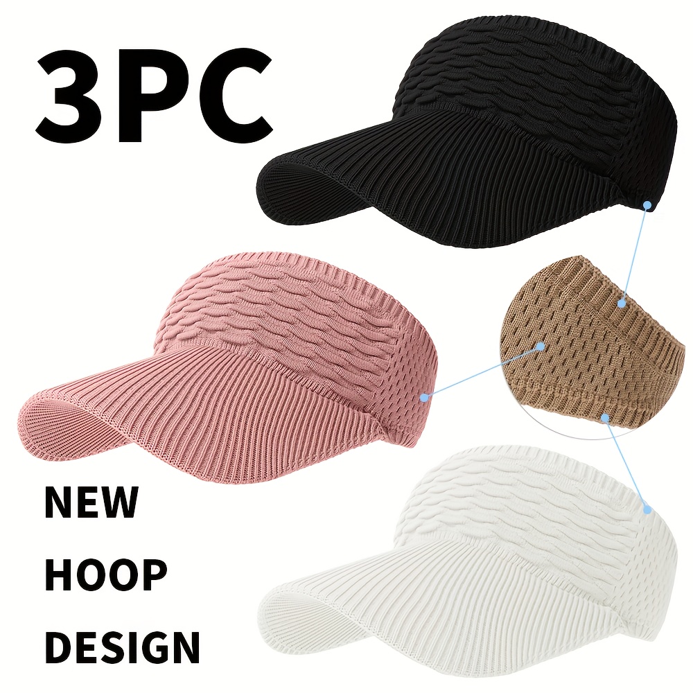 TEMU 3pcs Breathable Beanies With Wave Pattern & Hollow - Elastic For Outdoor Sports & Casual Wear, Solid Color Unisex Hats