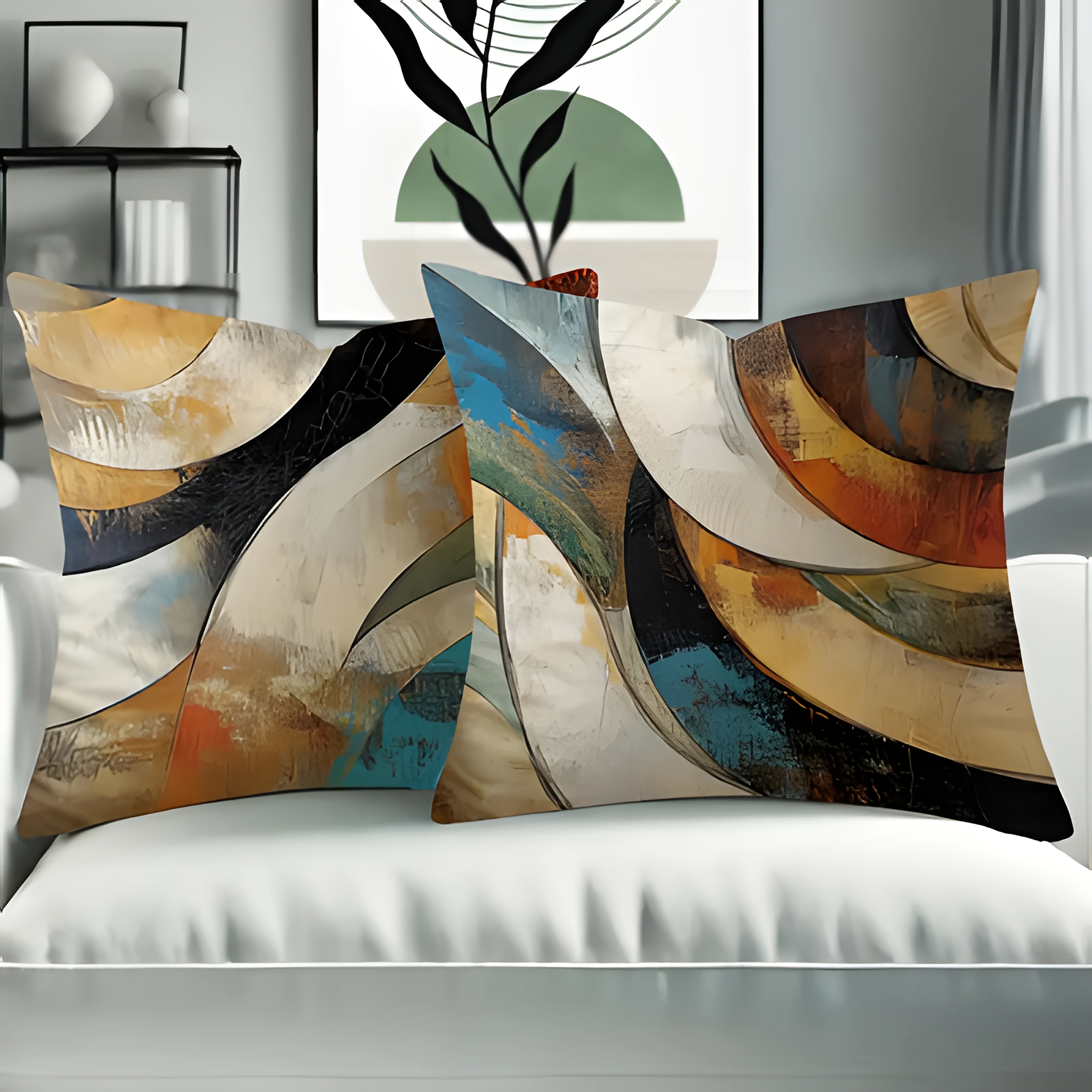 TEMU 2pcs/4pcs Boho Abstract Geometric Throw Pillow Covers - Vibrant, Colorful Design In Blue, Green, Yellow, - Bedroom, Sofa, Living Room, Hotel,