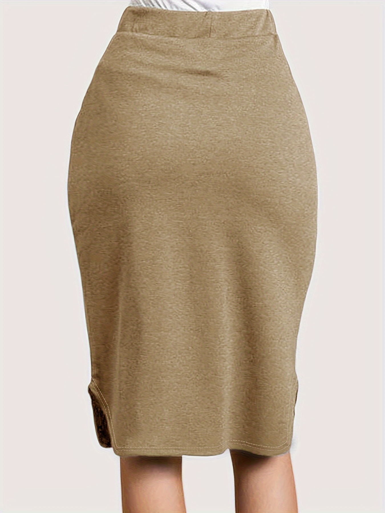 casual solid color knit polyester skirt elastane stretch Temu