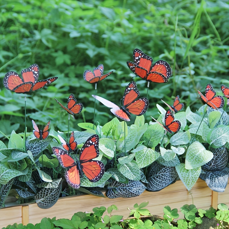 12 Piezas De Decoración De Estacas De Mariposas 3D, Estacas De Mariposas Monarca Naranjas Para Jardín Y Macetas, Decoración Exterior De PVC Resistente Al Agua, Decoración De Patio, Macetas De Flores Y Bonsái