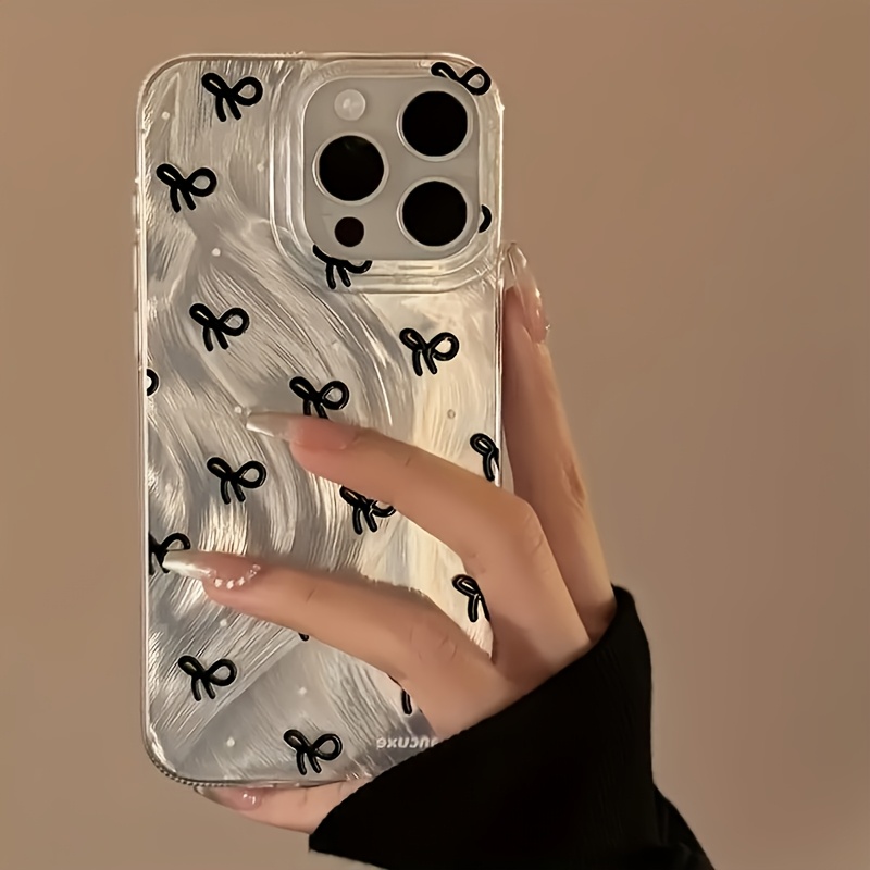 TEMU Phone Case: Black Bow Feather Veil Full-cover Anti-drop Phone Case, , Shockproof Protection, Perfect For Autumn And Winter, High Aesthetic