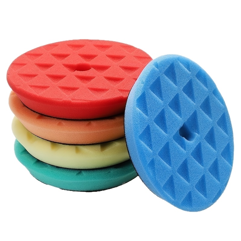 5pcs 5-inch Sponge Polishing Pads, Beveled Triangle Pattern For Car Detailing, Polishing, Waxing, Scratch Repair, And Restoration
