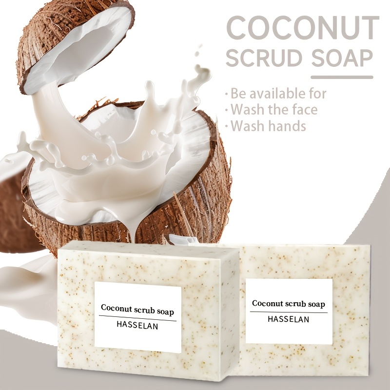 Image of 3.53oz, 100g Coconut Exfoliating Bar Soap For Adult Men And Women, Contains Exfoliating , Suitable For Types, Coconut Scent, Long-lasting Fragrance