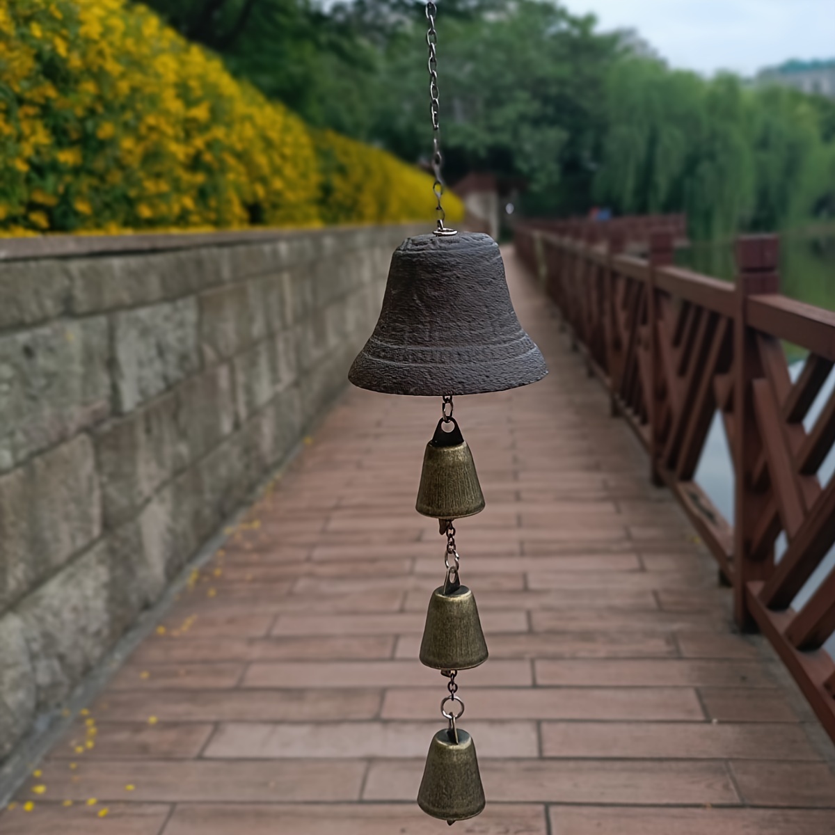 

Cast Iron Bell Wind Chime: Rustic Outdoor Decor For Your Garden Or Patio - No Battery Required