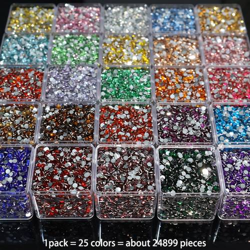 24899pcs of 3mm high quality 5d resin round flatback rhinestones 25 vibrant colors of flatback rhinestones uniform size suitable for making crafting handmade earrings bracelets and necklaces for nail art clothing