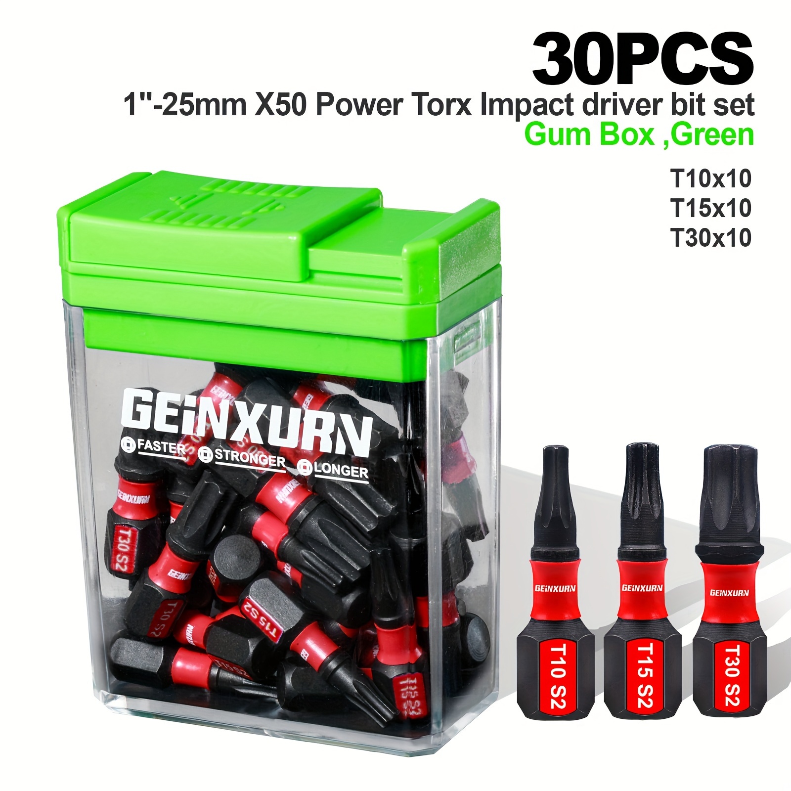 

GEINXURN Jeu de 30 embouts de tournevis en S2, 1"-25mm, tige , , , , X50 embouts d' Gumbox, aucun