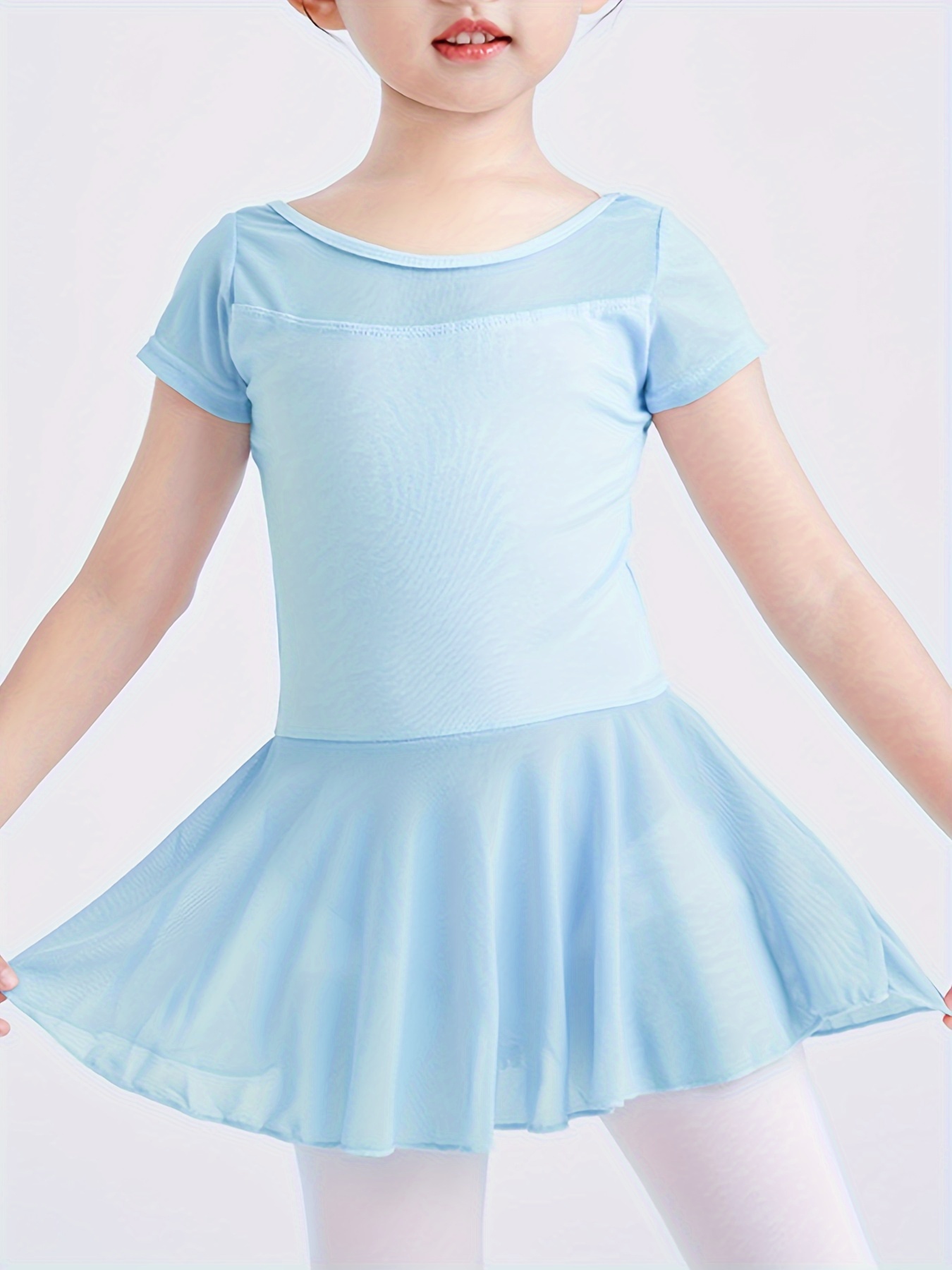 Girls Ballet Dance Dress Short Sleeve Dance Jumpsuit Mesh Bodywork Suit For  Girls