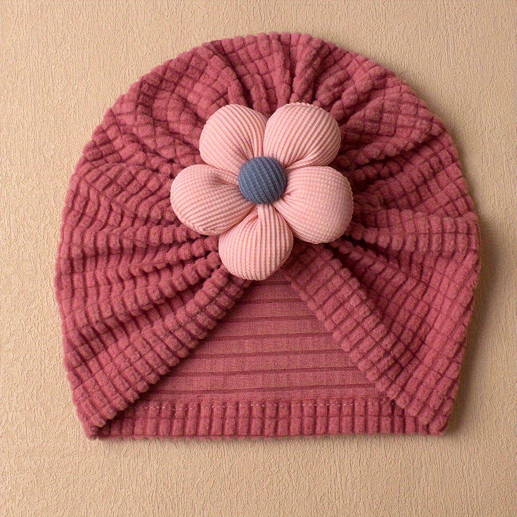 1/2/3pcs Striped Flower Turban Hat Warm Comfortable Pullover Hat Holiday Gift