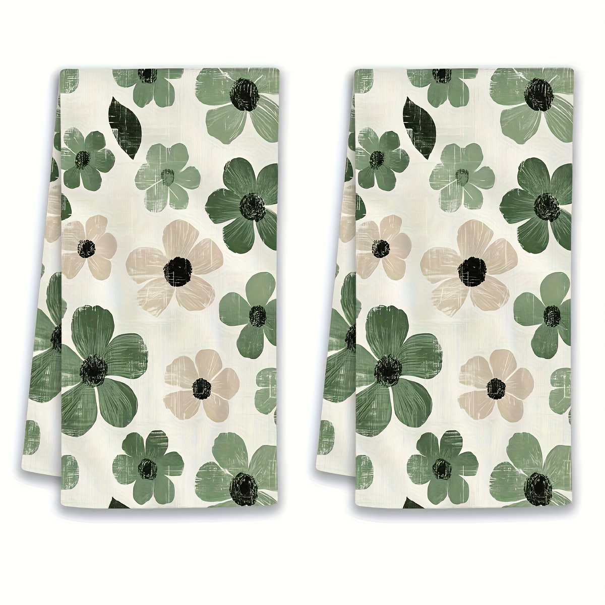 TEMU 2/4pcs Sage Green Floral Farmhouse Kitchen Towels, Reusable Polyester Dishcloths For Cooking, Baking, Cleaning, Drying - Decorative Hand Towels
