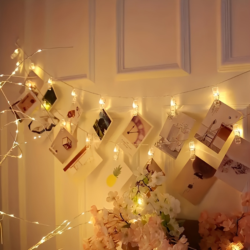 TEMU 1pc Luces de Cuerda con Clip para Fotos - Luces de a Pilas para Fotos, Tarjetas y Notas, LED , Perfectas para Decoración de Dormitorio, Fiestas