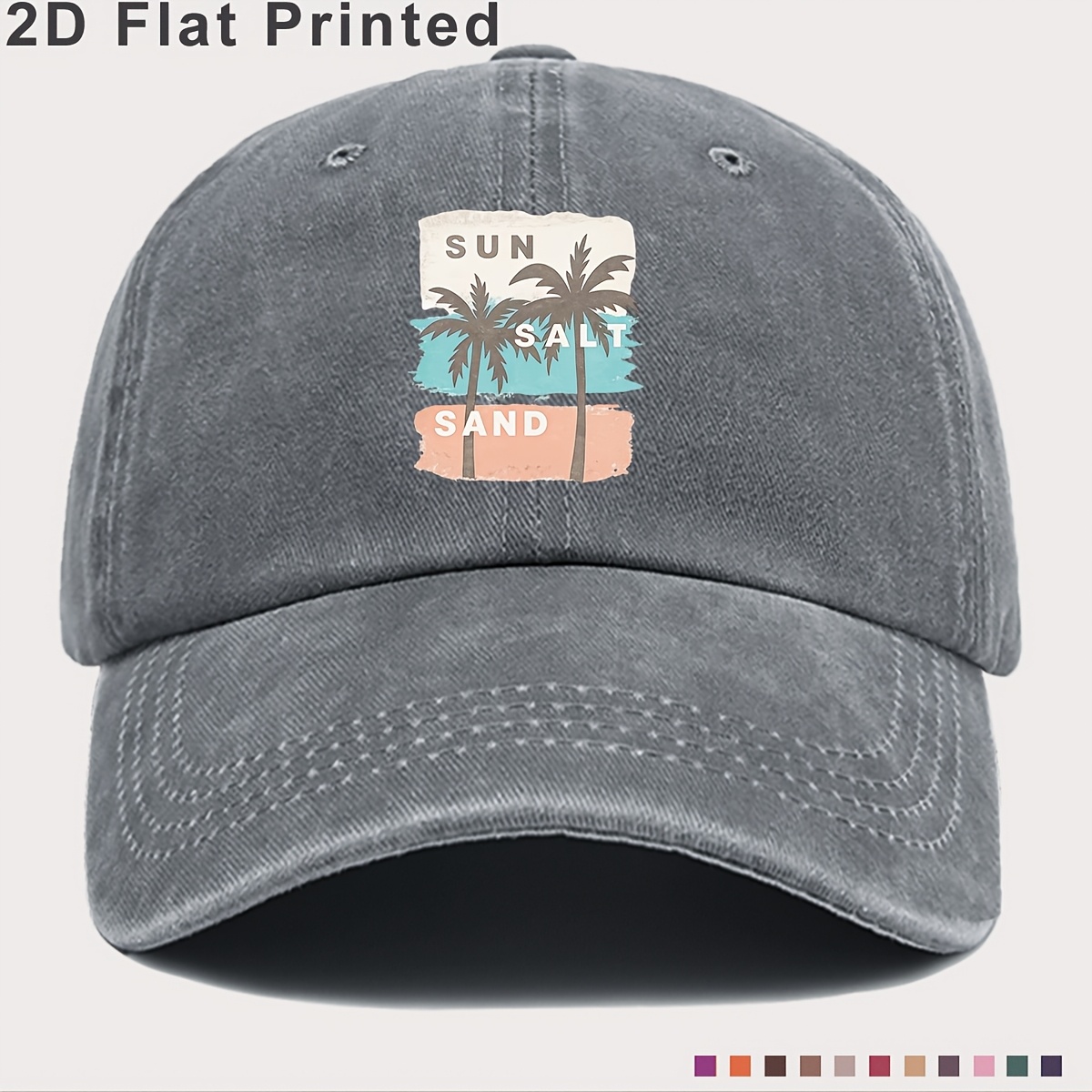 TEMU 1pc " Sand" Summer Printed Baseball Cap, Tree Pattern, Stylish And Simple, Unisex, Adjustable Size, Suitable For Beach Vacations, Outdoor , And