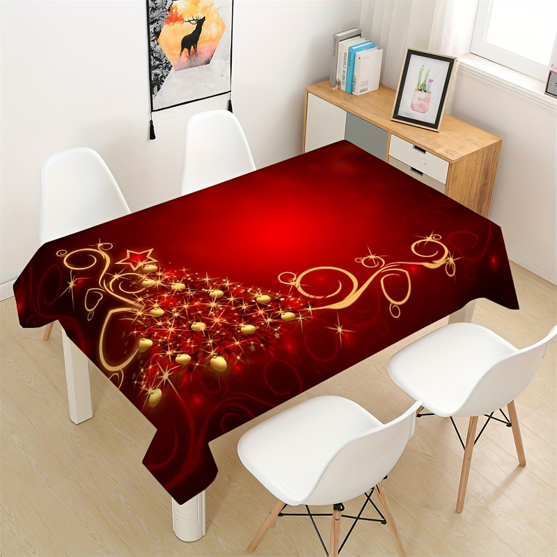 

1pc Christmas Themed Tablecloth, Jit, Waterproof And Oil-resistant, Polyester, Rectangular, Machine-woven, Fabric, Home Decor, Kitchen & Dining Table Cover For Indoor & Outdoor Use