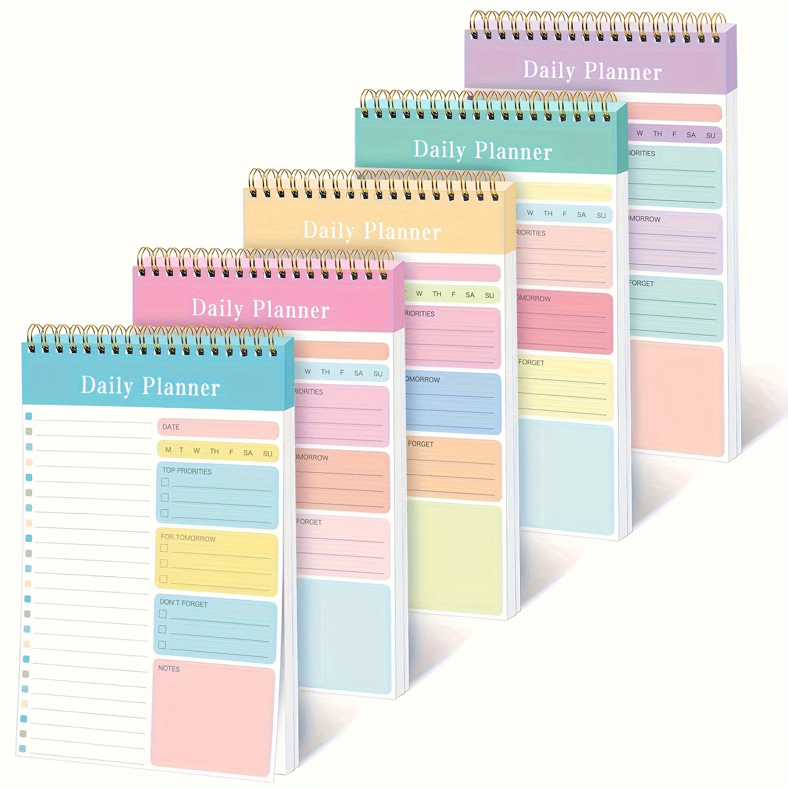 

5-pack Daily Planner Notebook Set - A5 Spiral-bound Monthly Planners With To-do List, Calendar, Tasks, Office, Exercise, Academic Planning Memo Areas - Soft Cover, English, 30 Pages Each