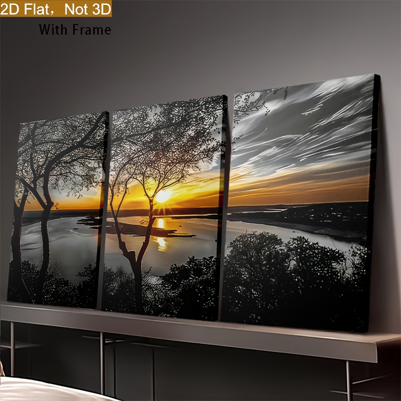 TEMU Ensemble de 3 tableaux sur toile encadrés 2D - Œuvres d'art contemporaines de paysage de , de de natale prêt à être accroché, de haute qualité,