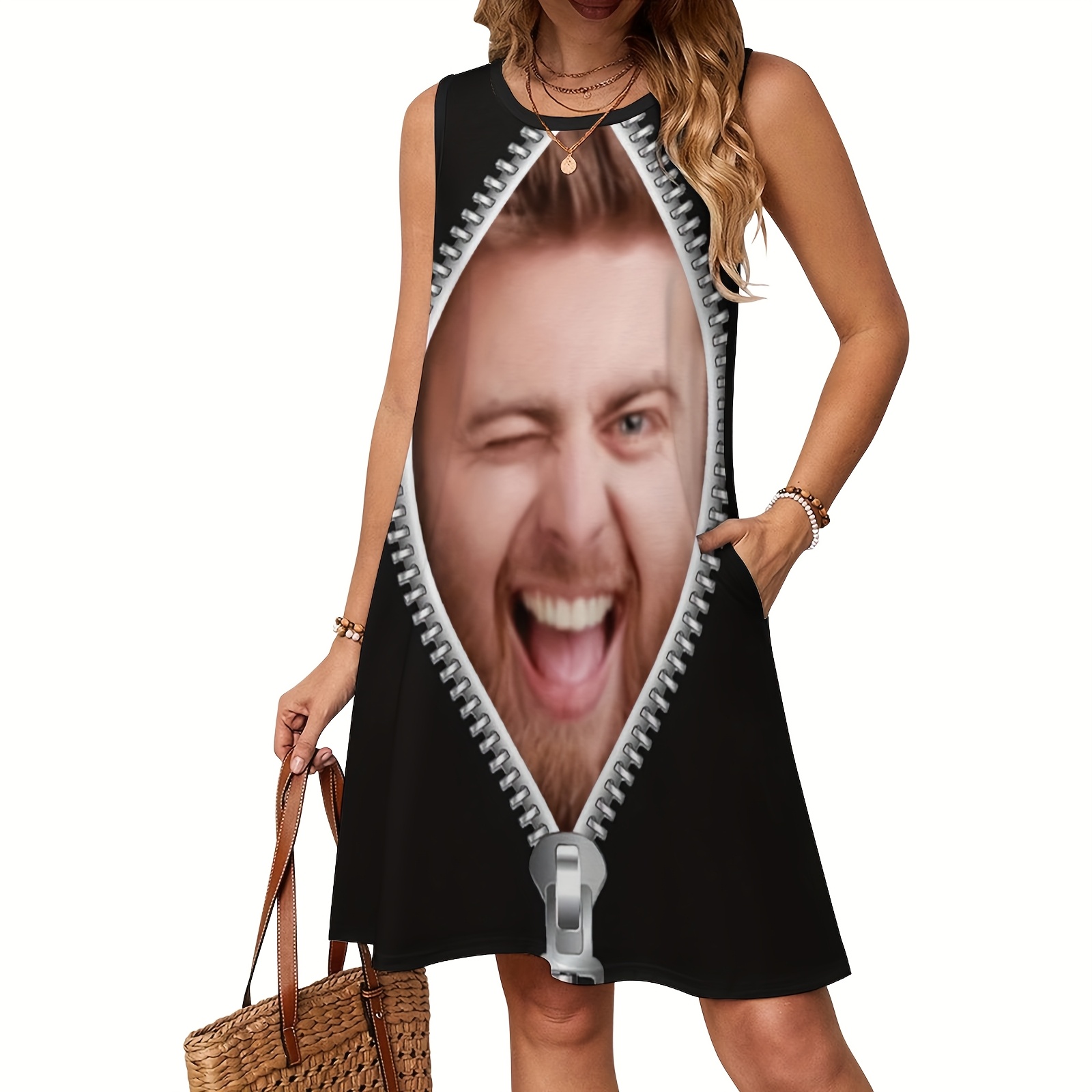 TEMU Customized Dresses, Women's Sleeveless Dresses, Customizable Sleeveless Solid-color Dresses, Personalized Customized Funny Character Dresses,