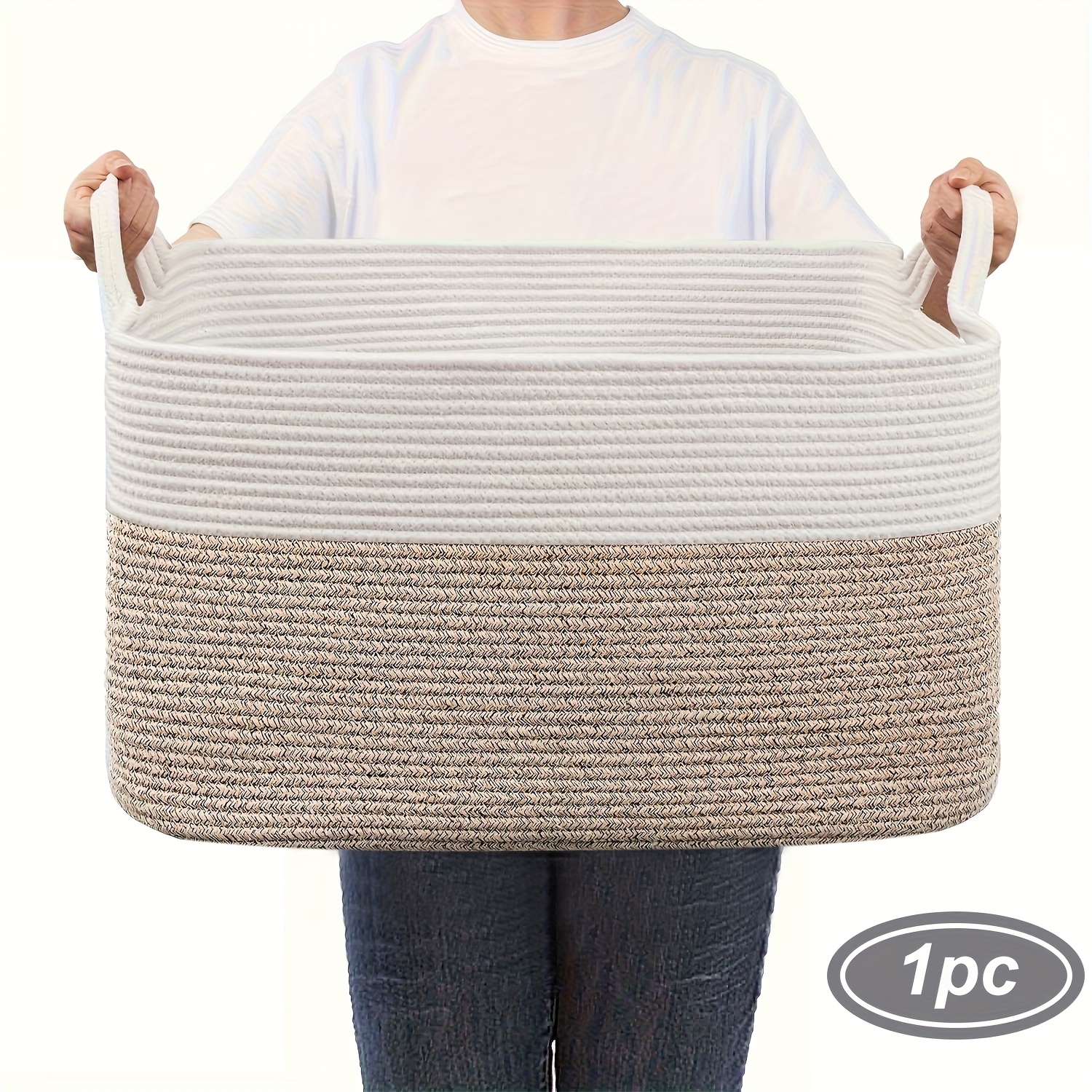 TEMU Woven Large Storage Baskets For Organizing, Soft Rope Basket For Blanket, Clothes, Misc., Book, Laundry Basket With Handles, Cube Baskets For