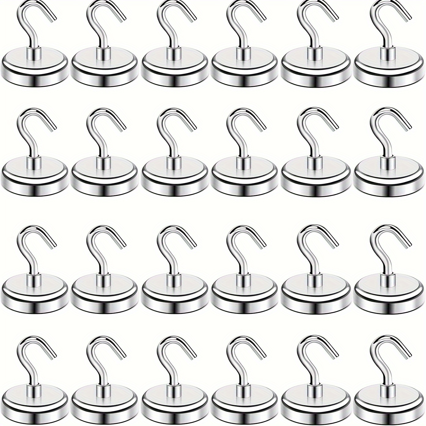 TEMU 24pcs Heavy-duty Magnetic Hooks, 25lbs Strong Metal Magnets With Smooth Rounded Base - Ideal For Hanging On Refrigerators, Whiteboards & Cruise