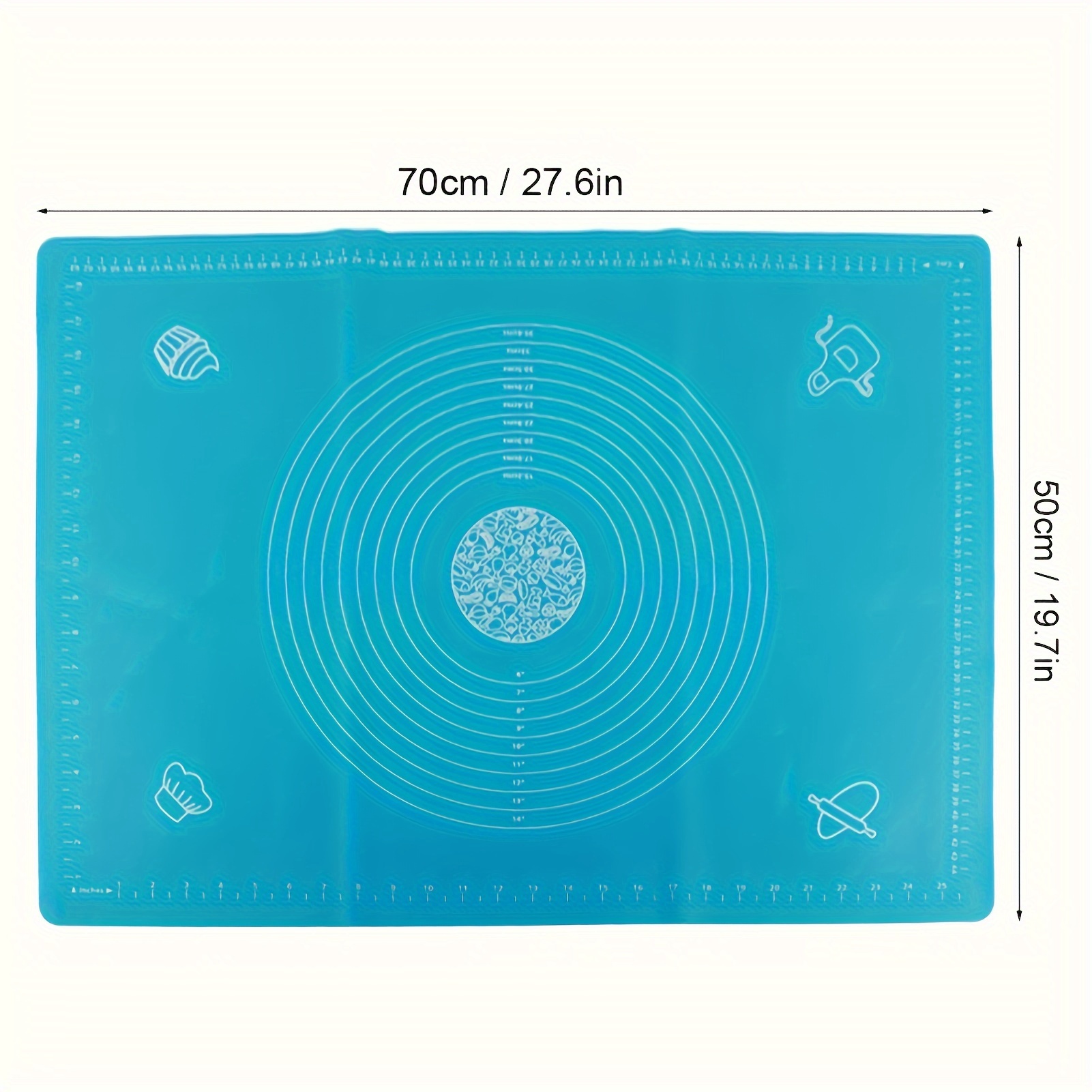 1 tapis de cuisson en silicone pour pâte à pâtisserie avec dimensions, sans  BPA, anti-adhésif, anti-dérapant, fournitures de cuisson de table bleues p