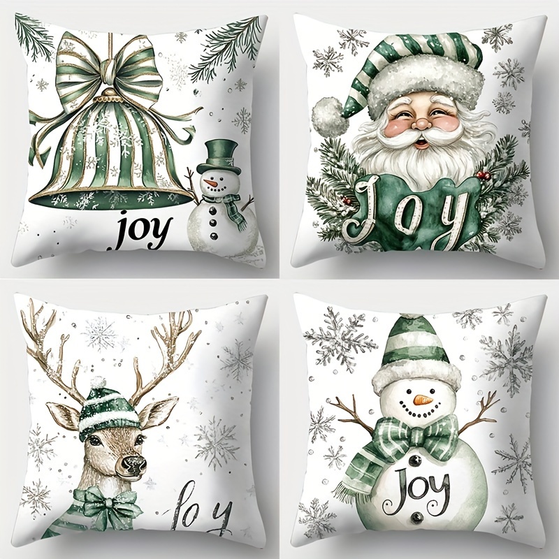 

4pcs Set Christmas Pillow Covers - Santa Claus Design, Soft & Skin-friendly Polyester, Zip Closure, Living Room Sofa Decor, 17.7x17.7 Inches (pillow Not Included)