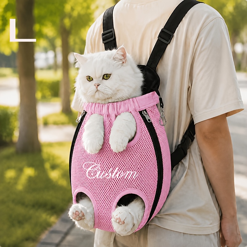 TEMU Custom Name Pet Backpack Custom Embroidered Pet Bag With Personalized Text Front-facing Baby Carrier Breathable Design Adjustable Shoulder Strap