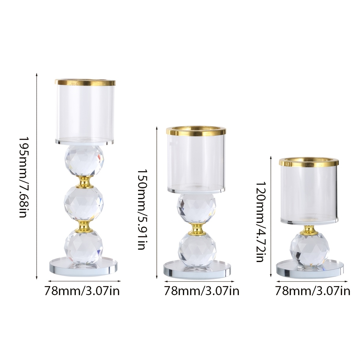TEMU 3 Piezas de Portavelas de Cristal con Dorada - Candelabros de Vidrio para de Mesa, Decoración Elegante Ideal para Cenas Románticas