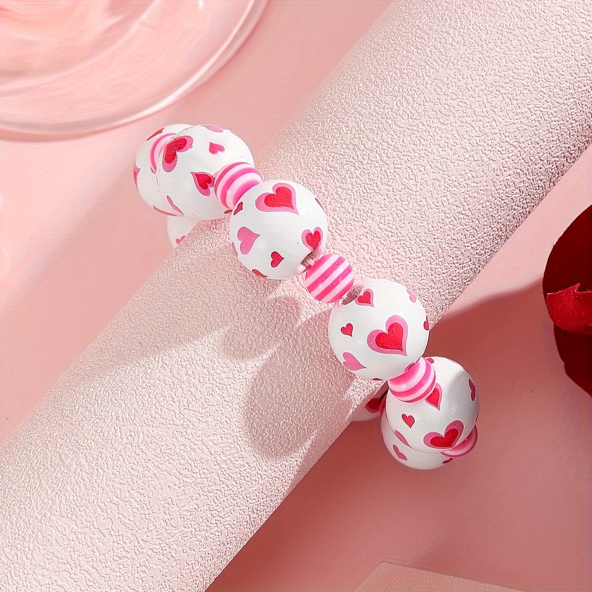 Valentine's Heart Shaped Beaded Elastic Bracelet for Women